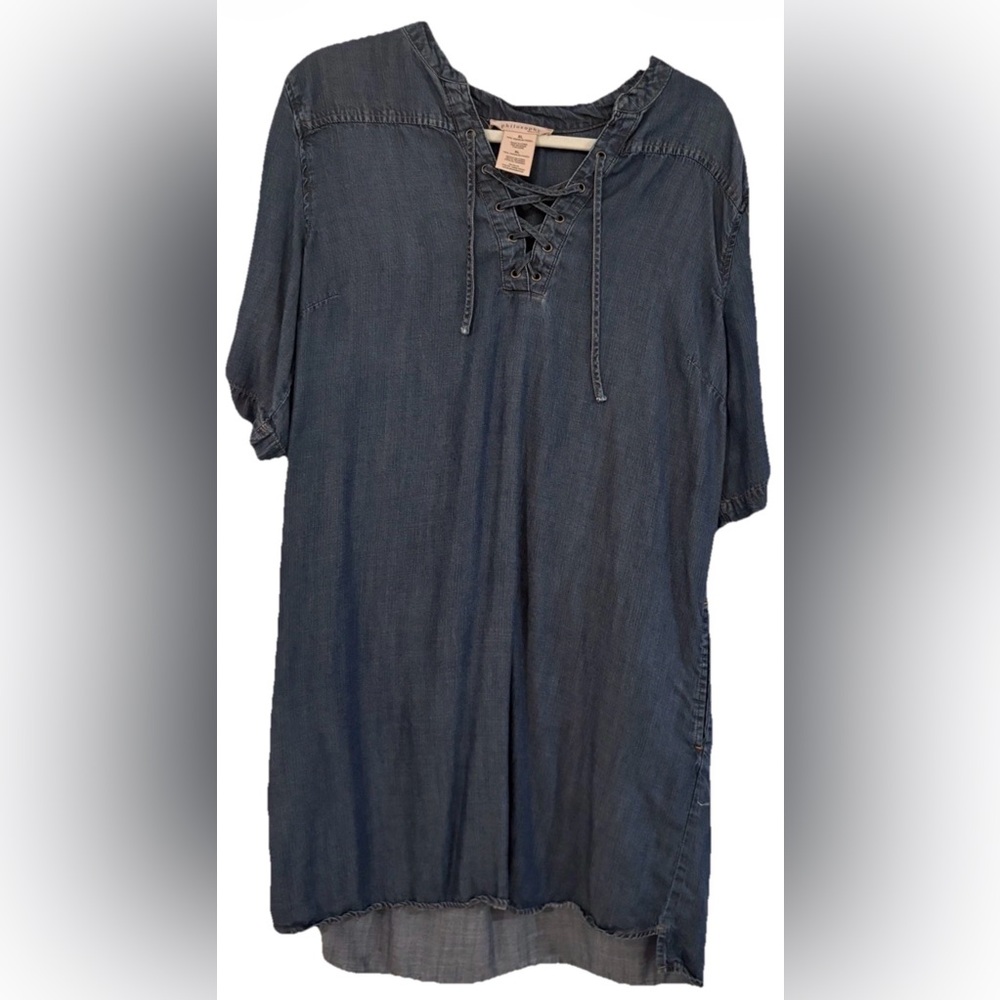 Philosophy Blue Chambray Denim Lace Up Dress Pockets Oversized Women's Size XL